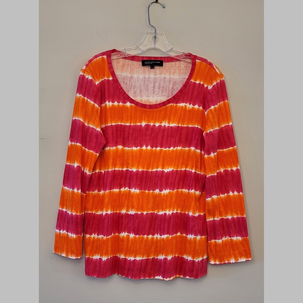 Orange and pink Jones of New York Signature long sleeve tunic T-shirt size large